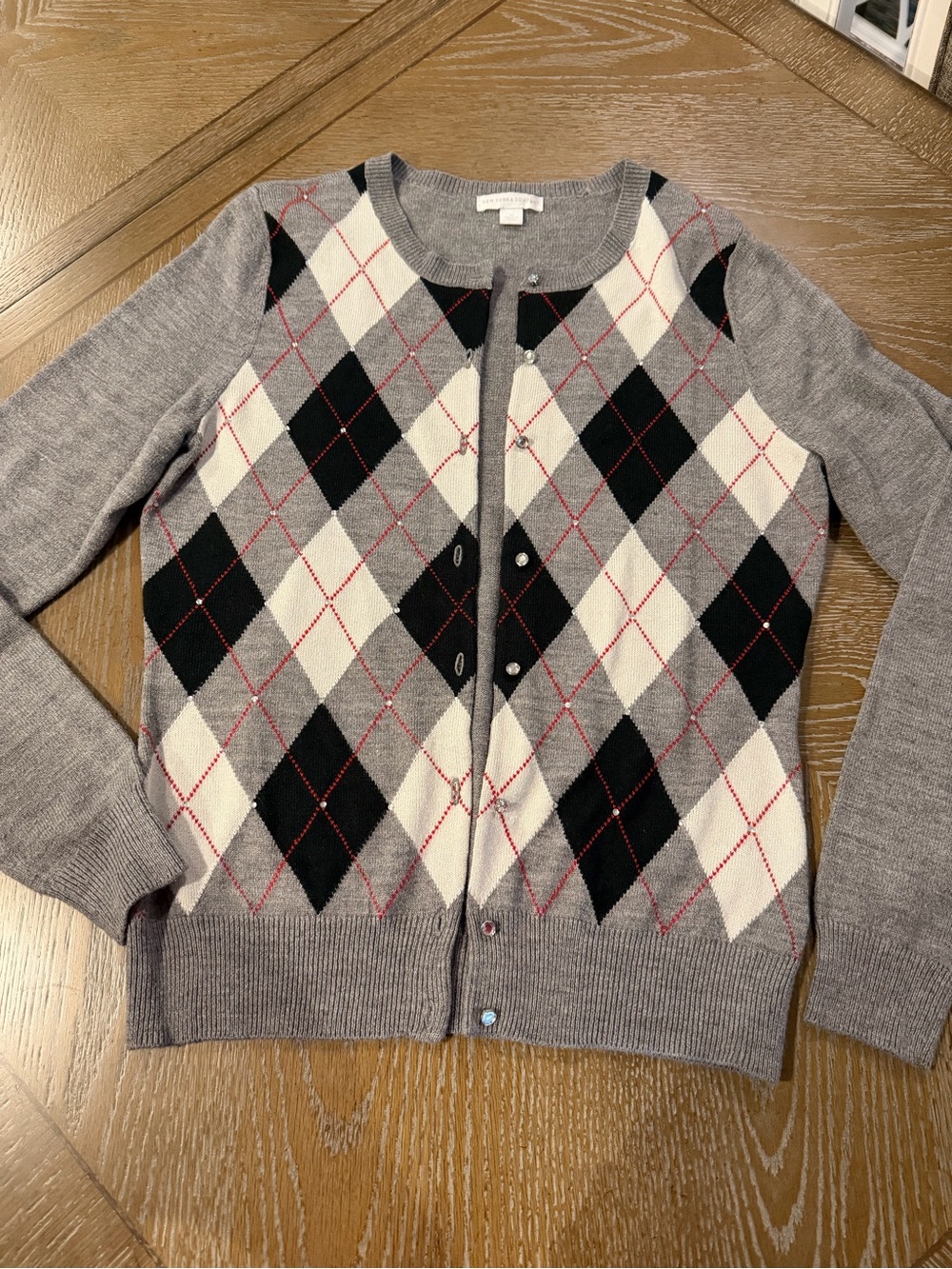 New York & Company Gray Argyle Button-Front Cardigan